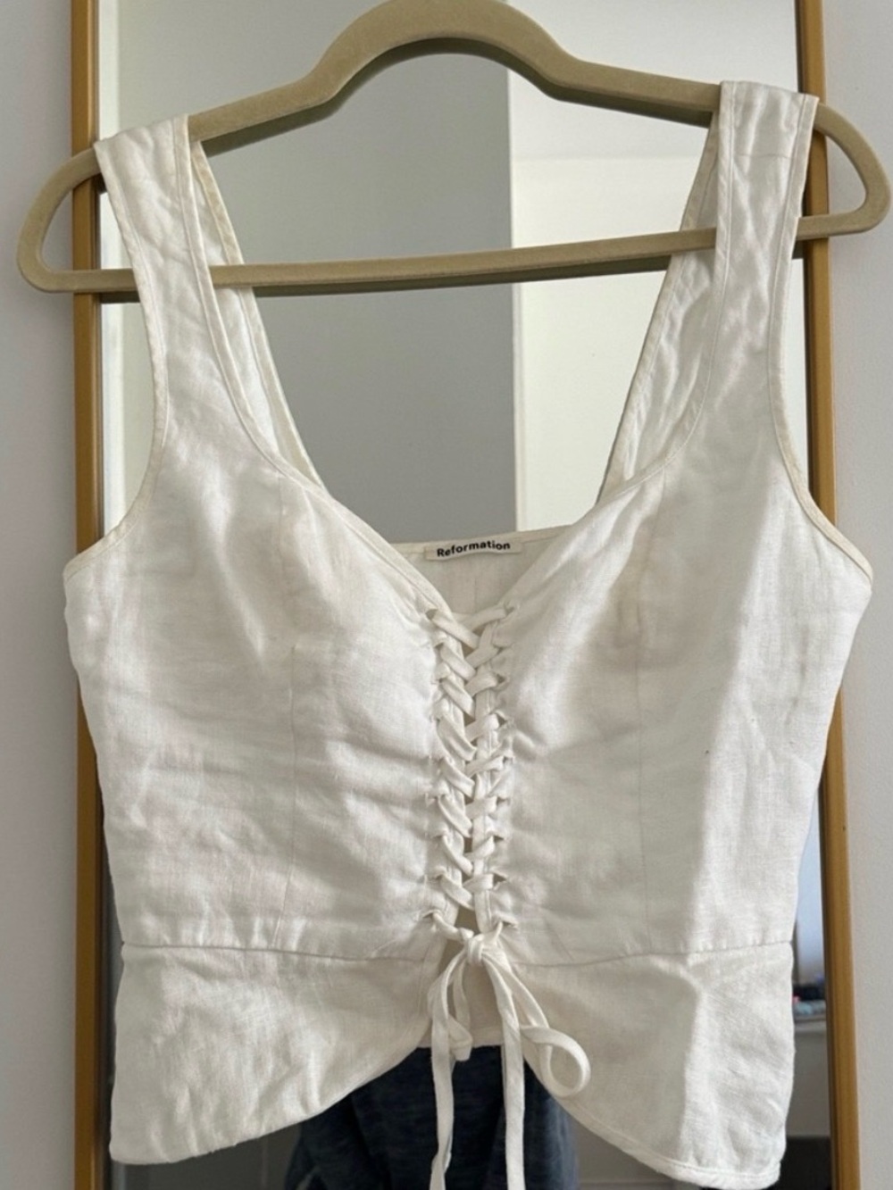 Reformation White 100% Linen Lace-Up Top